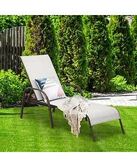 Sugift 2 Pcs Outdoor Patio Lounge Chair Chaise Fabric with Adjustable Reclining Armrest-Gray