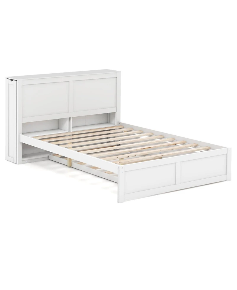 Sugift Kids Wooden Platform Bed with Trundle Storage Headboard-Full Size