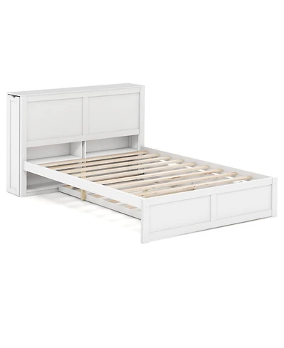 Sugift Kids Wooden Platform Bed with Trundle Storage Headboard-Full Size