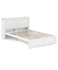 Sugift Kids Wooden Platform Bed with Trundle Storage Headboard-Full Size