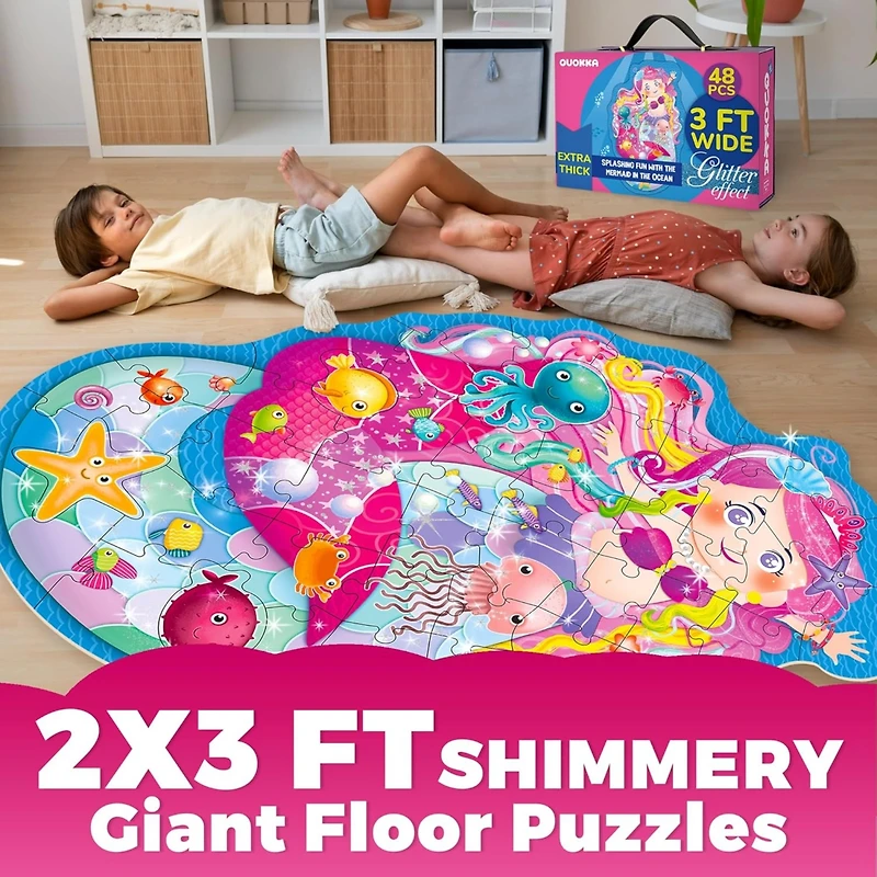 Quokka 2x3 Feet Giant Shaped Glitter Floor Puzzles for Kids Ages 3-5