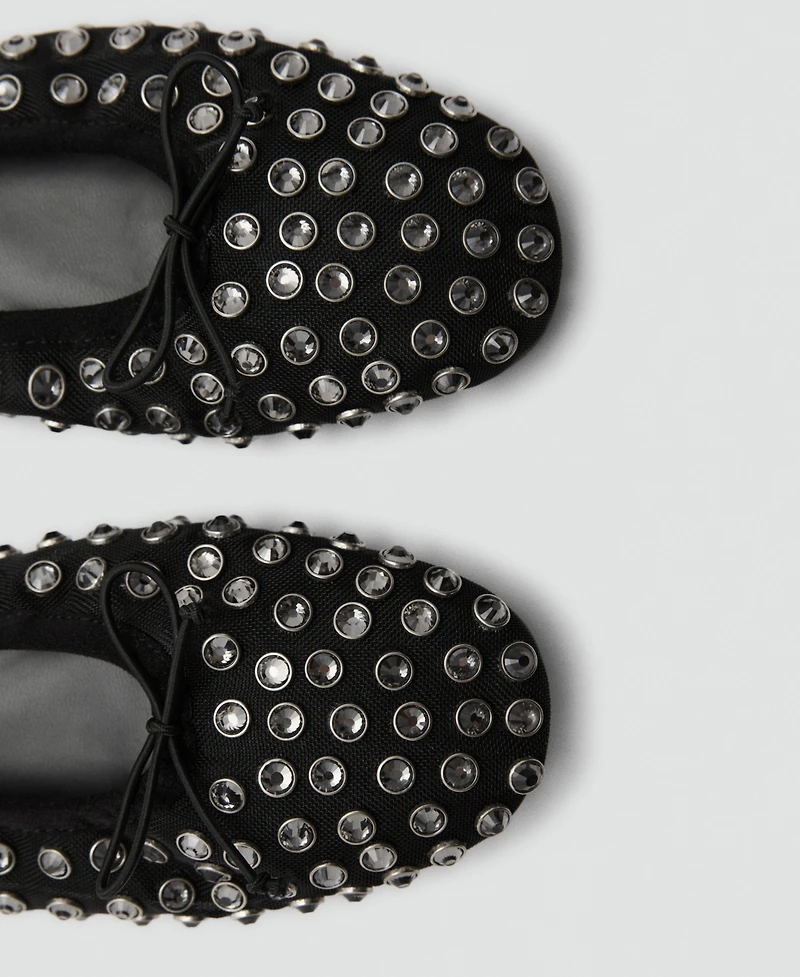 Mango Women's Studded Mesh Ballerina Shoes