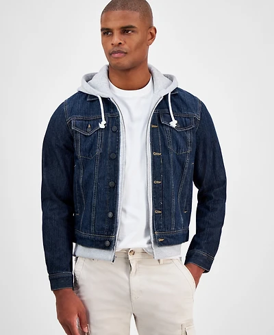 Sun + Stone Men's Reeves Trucker Hooded Denim Jacket, Created for Macy's