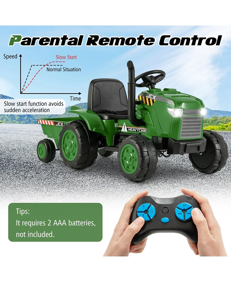 Hongge 12V Kids Ride-On Tractor with Trailer and Remote Control