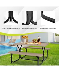 Sugift Hdpe Outdoor Picnic Table Bench Set with Metal Base-Coffee