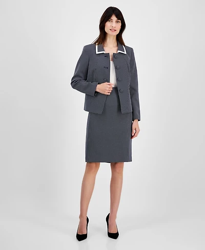 Le Suit Women's Seamed Birdseye Tweed Skirt Set, Regular & Petite
