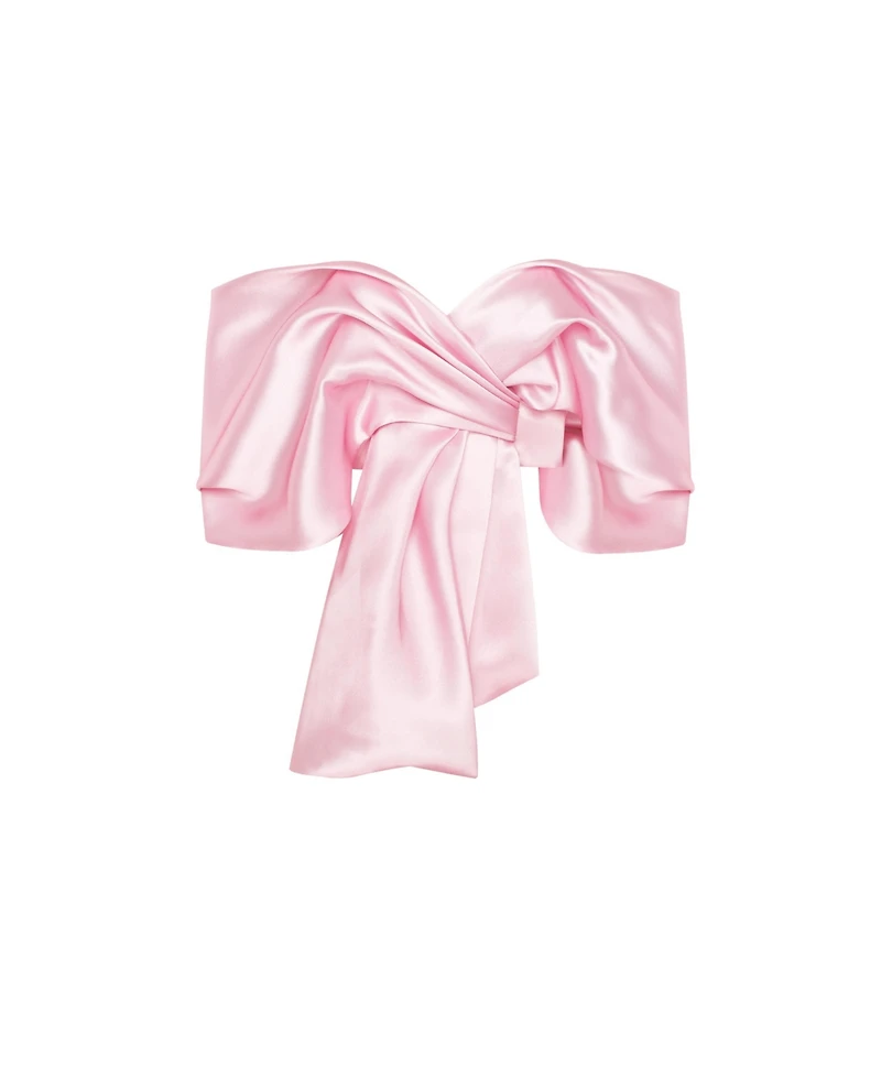 Milla Women's Pink Organza Off-Shoulder Blouse With Mergue Flounces