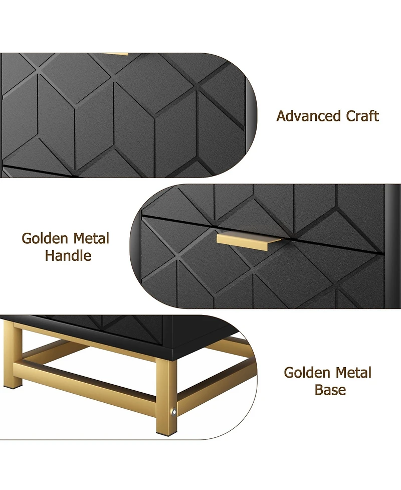 gaomon Black Nightstand, Modern 2 Drawer Dresser for Bedroom, Large End Side Table Bedside Table with 2 Drawers