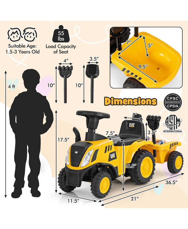 Hongge Kids Ride on Tractor Licensed Caterpillar with Detachable Trailer No Power