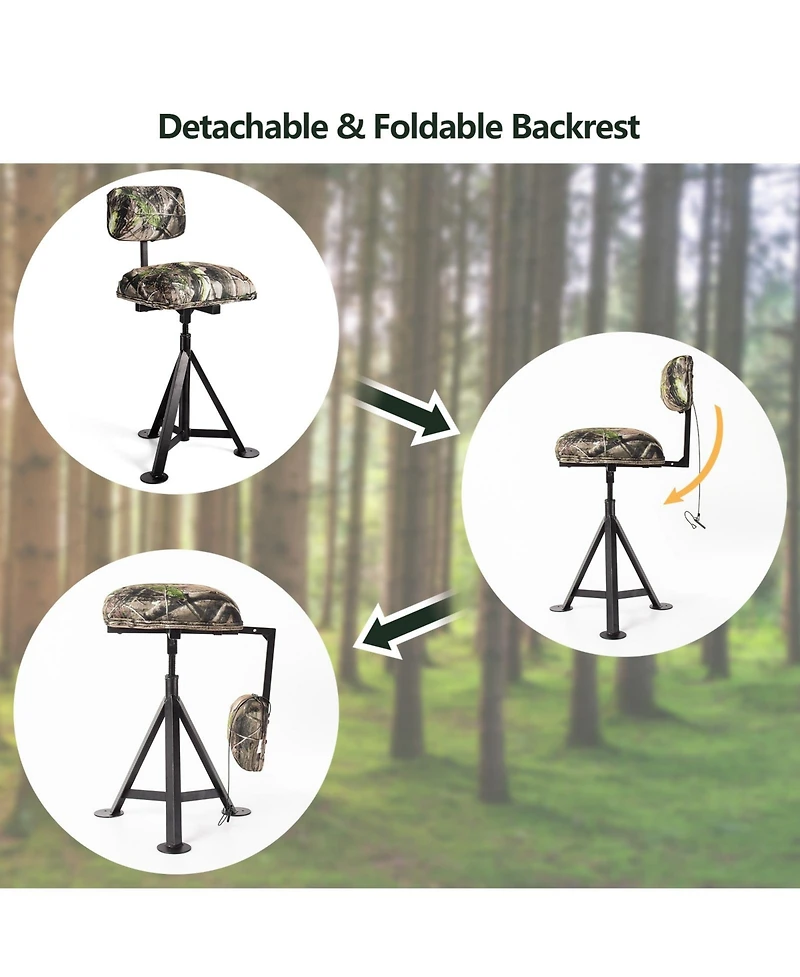 Sugift Swivel Hunting Chair Tripod Blind Stool with Detachable Backrest