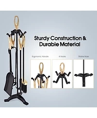 Sugift 5 Pieces Stylish Gold Iron Fireplace Tools Set