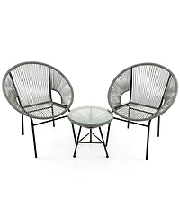 Sugift 3 Pieces Patio Acapulco Furniture Bistro Set with Glass Table-Gray