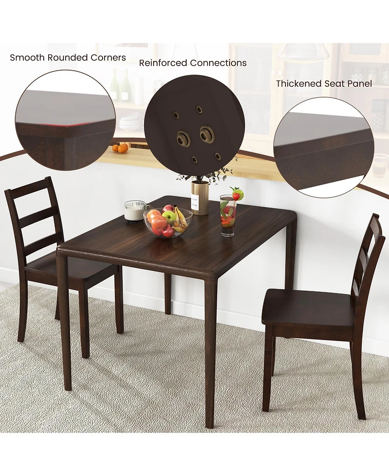 Sugift Set of 2 Wood Dining Chairs with Solid Rubber Wood Legs-Brown