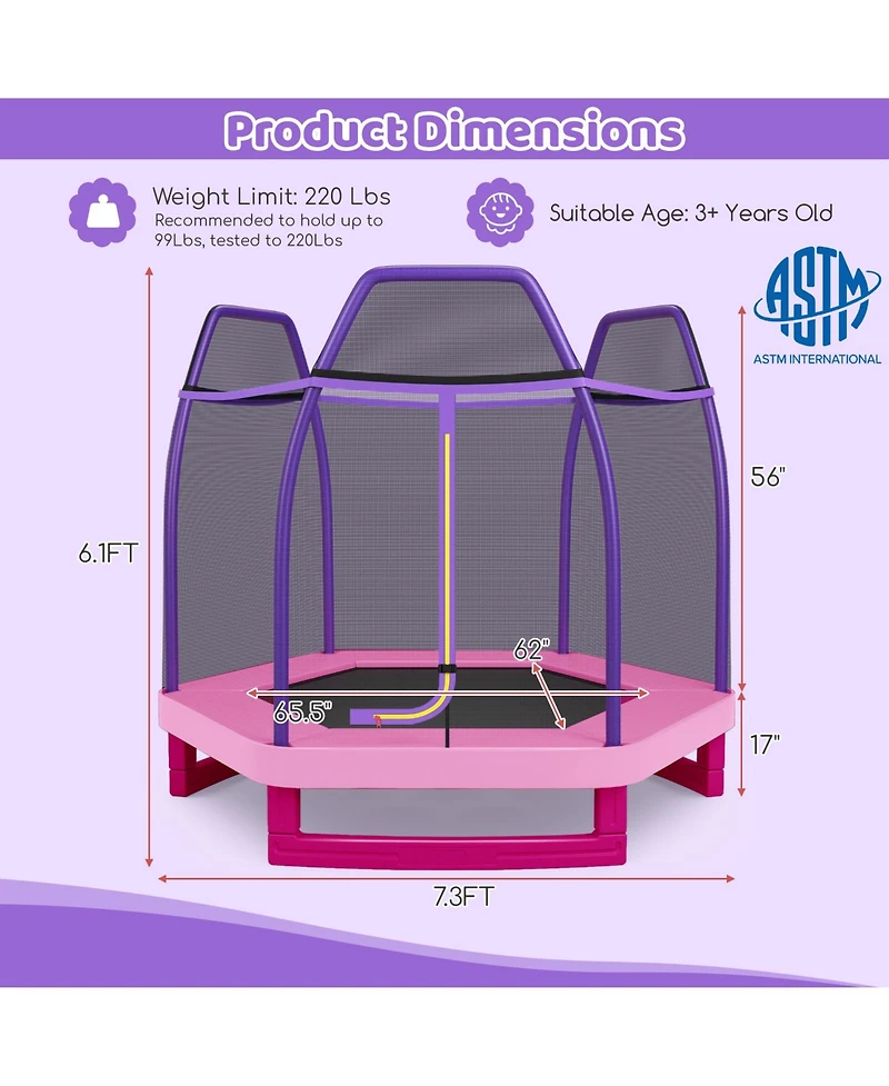 Sugift 7 Feet Kids Recreational Bounce Jumper Trampoline-Pink