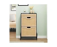 gaomon Natural Rattan Shoe Cabinet with 2 Flip Door and 1 Drawer, Freestanding Shoe Storage Organizer, Modern Narrow Shoe Rack with Adjustable Shelves
