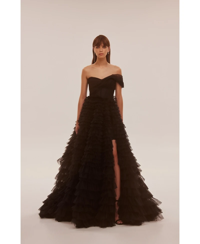 Milla Women's Timeless One-Shoulder Frill-Layered Ball Gown