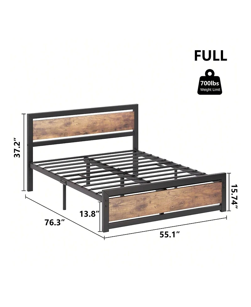 gaomon Bed Frame With Headboard, Industrial Platform Bedframe No Box Spring Needed