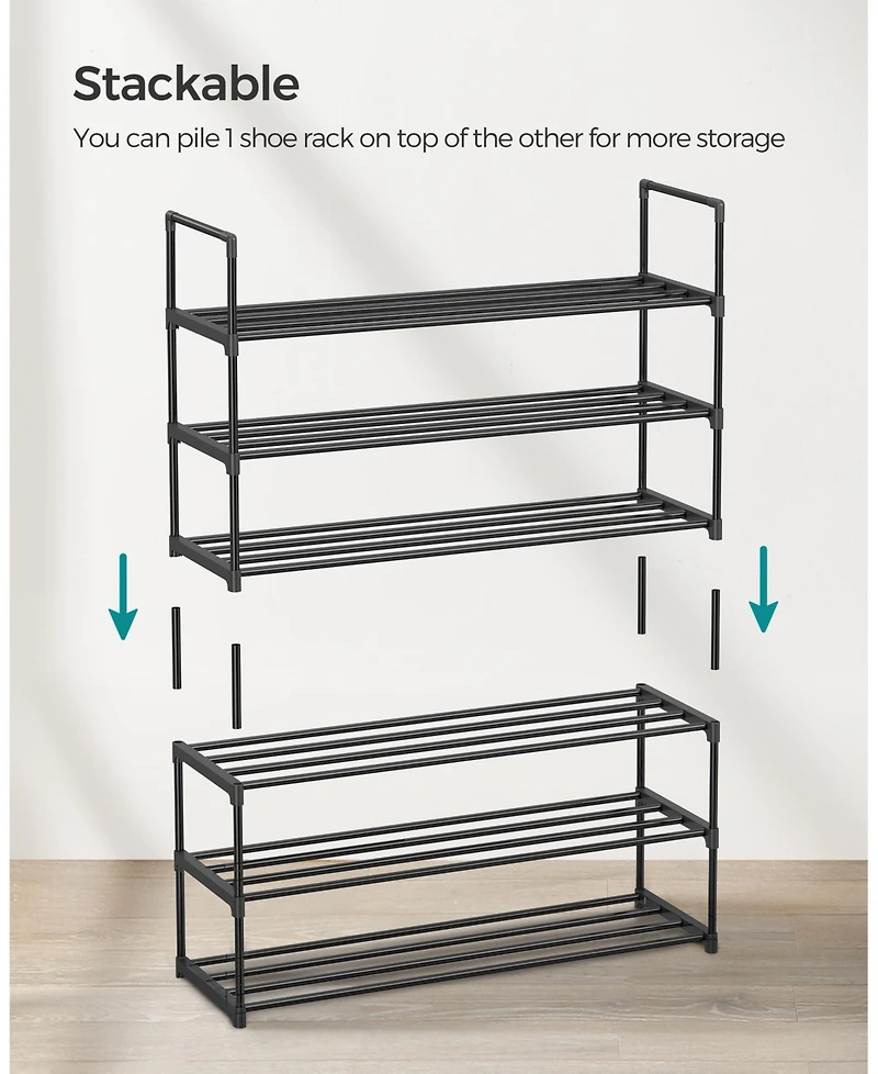 Songmics Home 10 Tier Shoe Shelf with Metal Frame & Non-Woven Fabric Shelves, Black