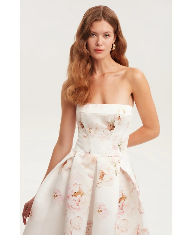 knee length dresses for ladies Misty Rose Strapless Puffy Midi Tulle Dress main image 0