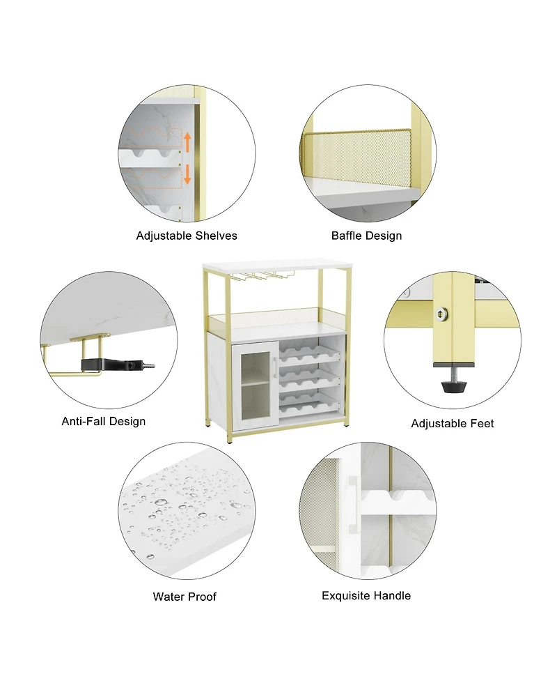 gaomon Wine Bar Cabinet with Detachable Wine Rack, Bar Rack Cabinet with Glass Holder and 1 Drawer, Mesh Door