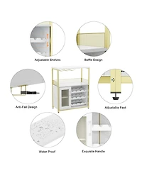 gaomon Wine Bar Cabinet with Detachable Wine Rack, Bar Rack Cabinet with Glass Holder and 1 Drawer, Mesh Door