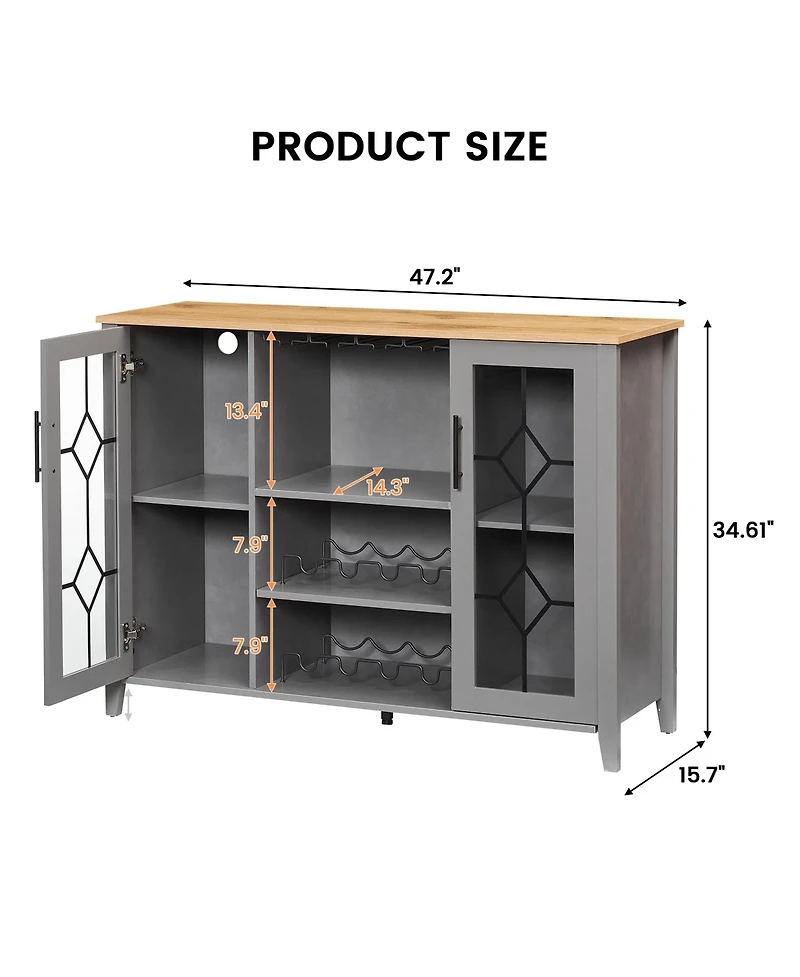 gaomon Wine Bar Cabinet with Led Light,Home Coffee Cabinet with Wine and Glass Rack,Kitchen Buffet Sideboard with Storage,Dark Grey