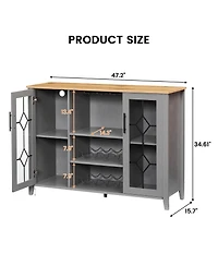 gaomon Wine Bar Cabinet with Led Light,Home Coffee Cabinet with Wine and Glass Rack,Kitchen Buffet Sideboard with Storage,Dark Grey