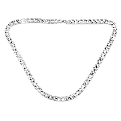 Bling Jewelry Heavy Duty Biker Jewelry Solid Curb Link Chain Necklace Silver Tone Stainless Steel 8MM