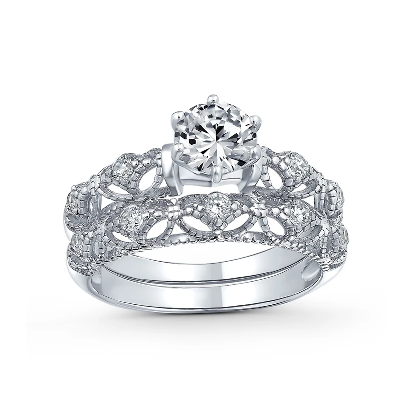Bling Jewelry 1 Ct Round Cubic Zirconia Solitaire Cz promise ring Band Set .925 Sterling Silver