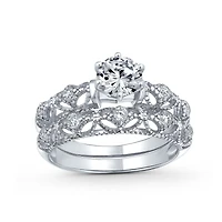 Bling Jewelry 1 Ct Round Cubic Zirconia Solitaire Cz promise ring Band Set .925 Sterling Silver