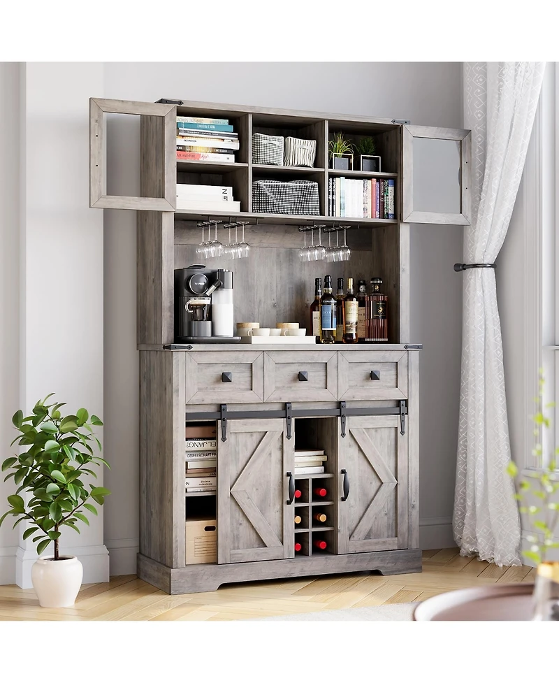 gaomon 72" Farmhouse Bar Cabinet with Sliding Barn Door