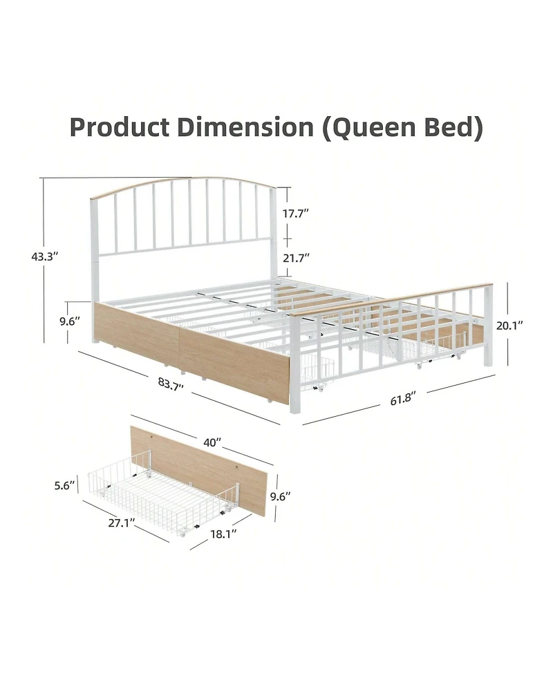 gaomon Bed Frame With 4 Drawers,Platform Bed Frame With Storage,Full Size Platform Bed With Headboard Frame,Metal Bed Frame Steel Slat Support/No Box