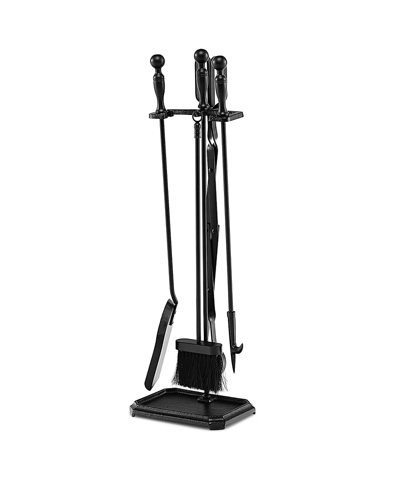 Gouun 5-Piece Fireplace Tool Set with Tong Brush Shovel Poker Stand-Black