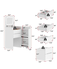 Famapy White Closet Drawer Vanity With Light Mirror And Stool
