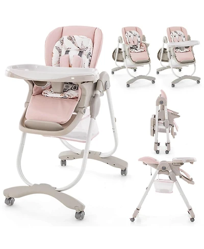 Costway High Chair for Babies & Toddlers with Rolling Wheels Adjustable Height Footrest