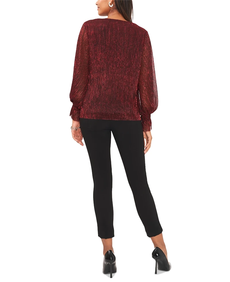 Vince Camuto Women's Metallic V-Neck Sheer-Sleeve Top