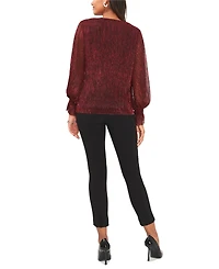 Vince Camuto Women's Metallic V-Neck Sheer-Sleeve Top