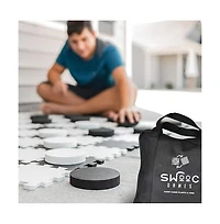 2-in-1 Premium Giant Checkers & Tic Tac Toe Game (4ft x 4ft) | Checkerboard High Density Eva Foam Mat & Pieces w/ Bag