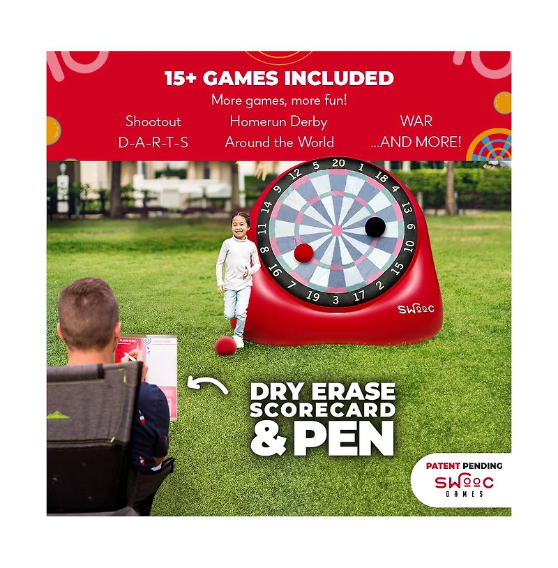 Giant Kick Darts (Over 6 ft. Tall) with Over 15 Games Included - Giant Inflatable Outdoor Dartboard with Soccer Balls