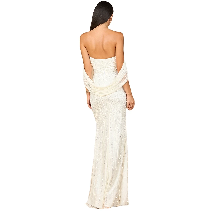 Lara Women's Beaded Gown with Cape Detail