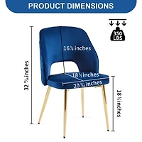 Streamdale Furniture Blue Velvet Dining Chairs with Metal Legs and Hollow Back Upholstered Dining Chairs Set of 4