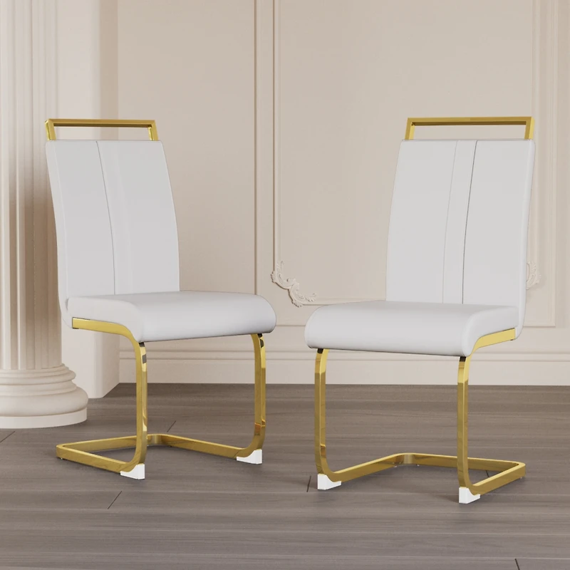 Streamdale Modern Pu Leather Upholstered Dining Chair with Golden Metal Legs (Set of 2)
