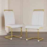Streamdale Modern Pu Leather Upholstered Dining Chair with Golden Metal Legs (Set of 2)