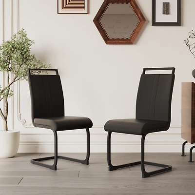 Streamdale Faux Leather Upholstered Dining Chairs with Metal Legs (Set of 2)