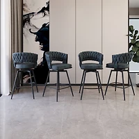 Streamdale Furniture Bar Chair Suede Woven Bar Stool Set of 4,Black legs Barstools No Adjustable Kitchen Island Chairs,360 Swivel Bar Stools Upholster