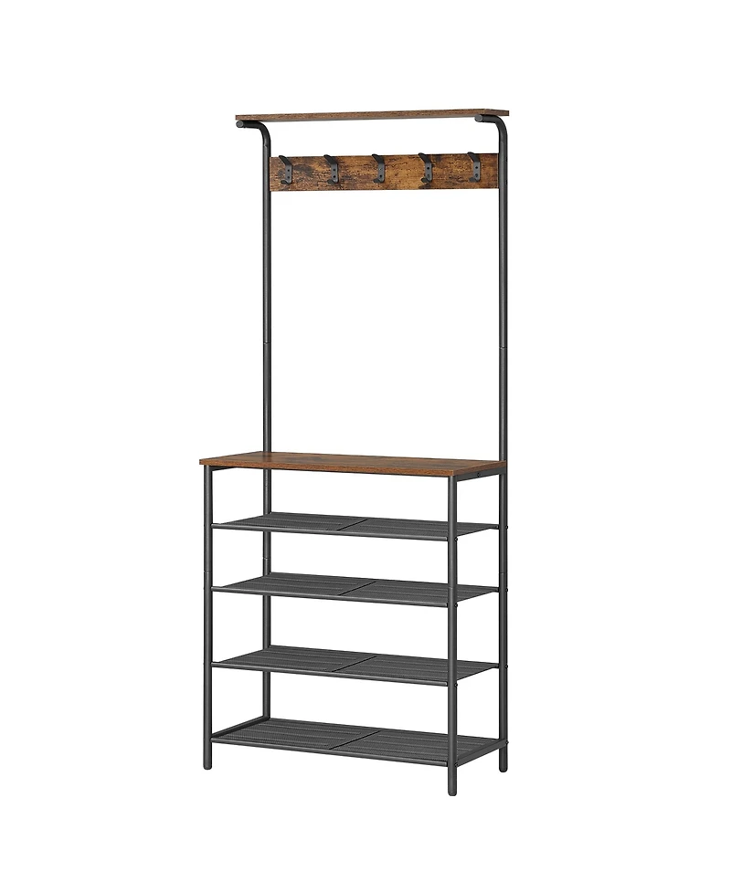 Songmics Home Entryway Hall Tree with 5 Tier Adjustable Shoe Rack, Rustic Brown & Black