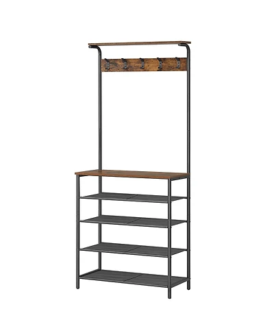 Songmics Home Entryway Hall Tree with 5 Tier Adjustable Shoe Rack, Rustic Brown & Black