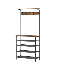 Songmics Home Entryway Hall Tree with 5 Tier Adjustable Shoe Rack, Rustic Brown & Black