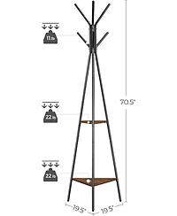Songmics Home Freestanding Industrial Style Coat Rack, Hall Tree Featuring 2 Shelves, Hazelnut Brown & Black