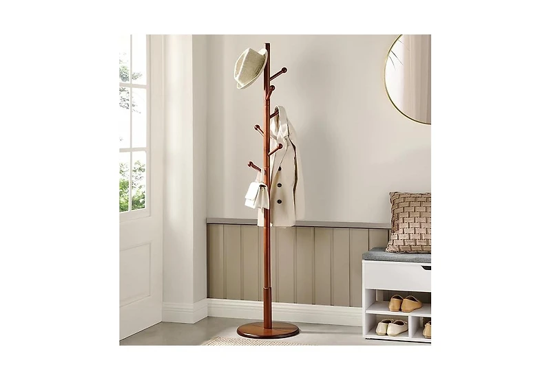 Songmics Home Solid Wood Coat rack with 7 Rounded Hooks, Dark Walnut